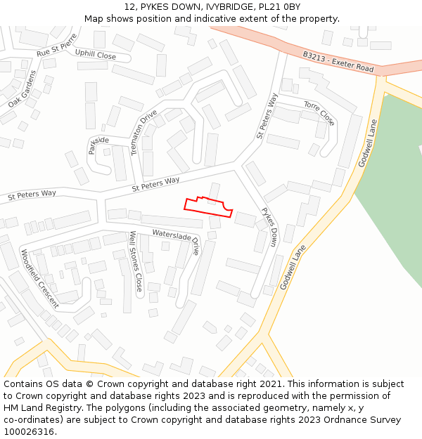12, PYKES DOWN, IVYBRIDGE, PL21 0BY: Location map and indicative extent of plot