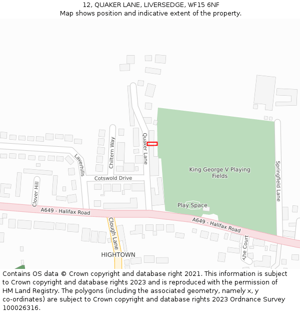 12, QUAKER LANE, LIVERSEDGE, WF15 6NF: Location map and indicative extent of plot
