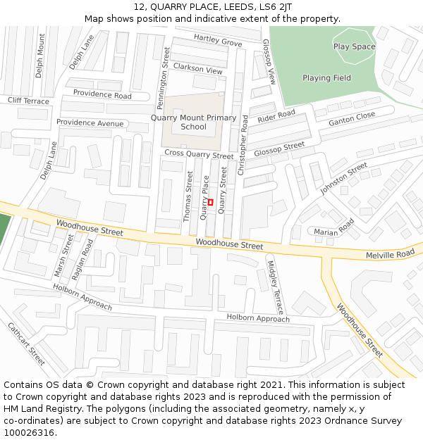 12, QUARRY PLACE, LEEDS, LS6 2JT: Location map and indicative extent of plot