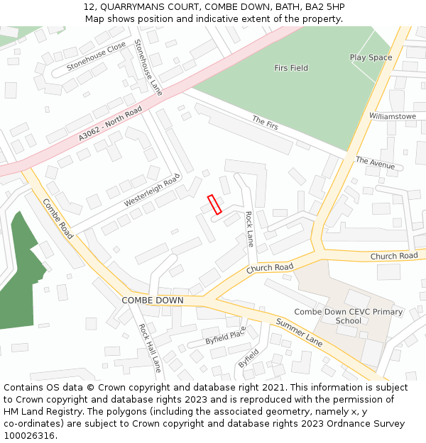 12, QUARRYMANS COURT, COMBE DOWN, BATH, BA2 5HP: Location map and indicative extent of plot