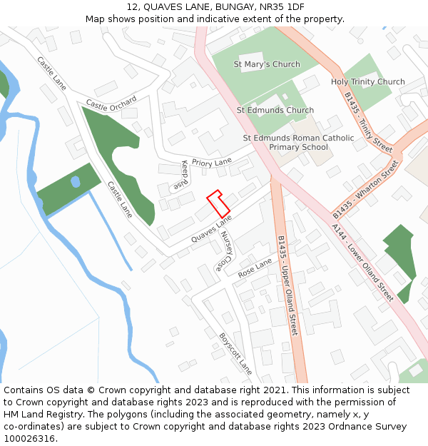 12, QUAVES LANE, BUNGAY, NR35 1DF: Location map and indicative extent of plot