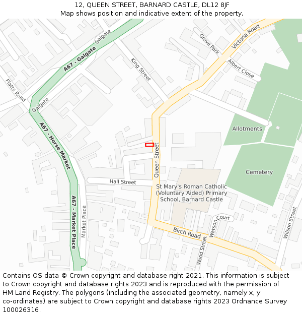 12, QUEEN STREET, BARNARD CASTLE, DL12 8JF: Location map and indicative extent of plot
