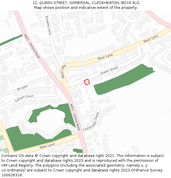 12, QUEEN STREET, GOMERSAL, CLECKHEATON, BD19 4LG: Location map and indicative extent of plot
