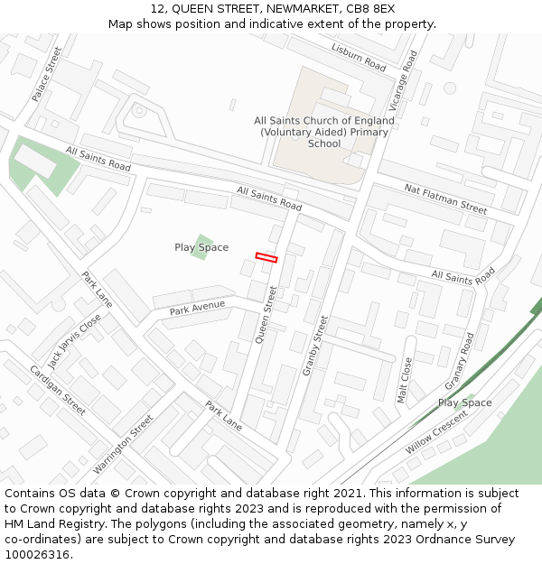 12, QUEEN STREET, NEWMARKET, CB8 8EX: Location map and indicative extent of plot