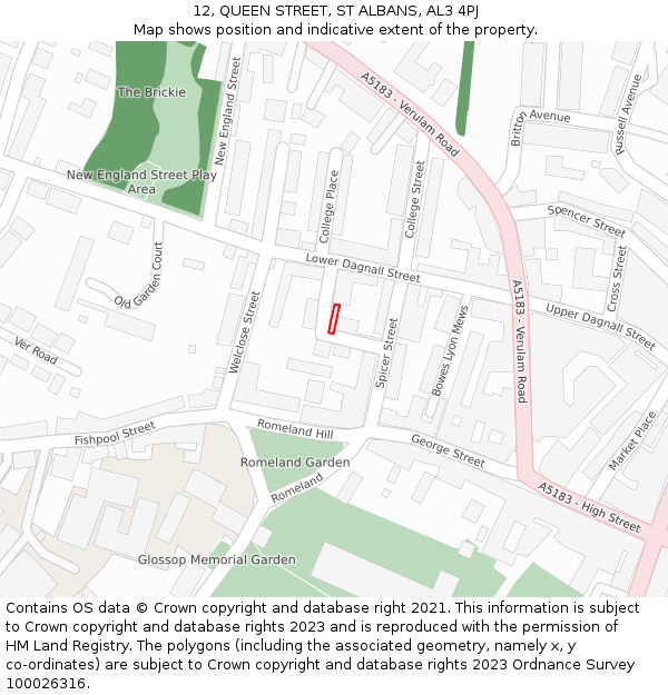 12, QUEEN STREET, ST ALBANS, AL3 4PJ: Location map and indicative extent of plot