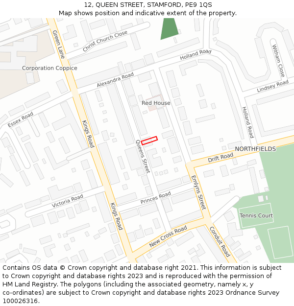 12, QUEEN STREET, STAMFORD, PE9 1QS: Location map and indicative extent of plot