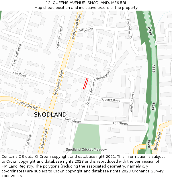 12, QUEENS AVENUE, SNODLAND, ME6 5BL: Location map and indicative extent of plot
