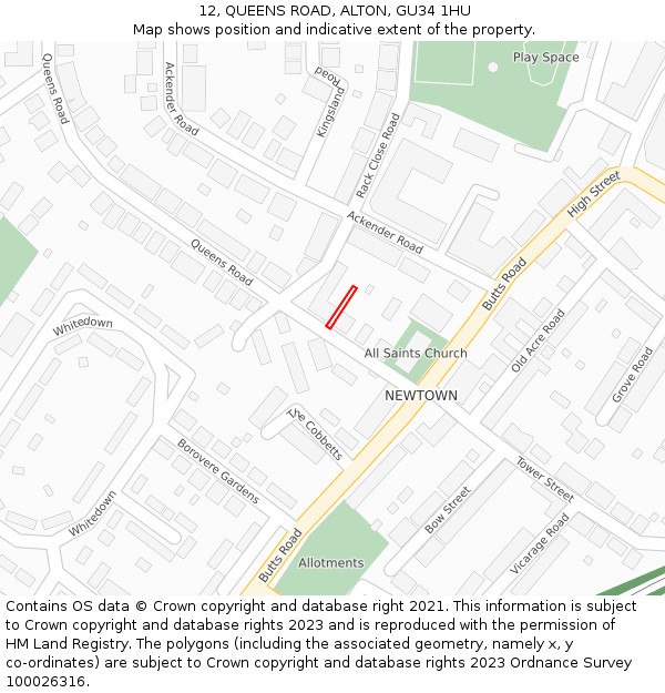 12, QUEENS ROAD, ALTON, GU34 1HU: Location map and indicative extent of plot