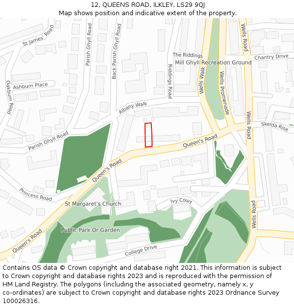 12, QUEENS ROAD, ILKLEY, LS29 9QJ: Location map and indicative extent of plot
