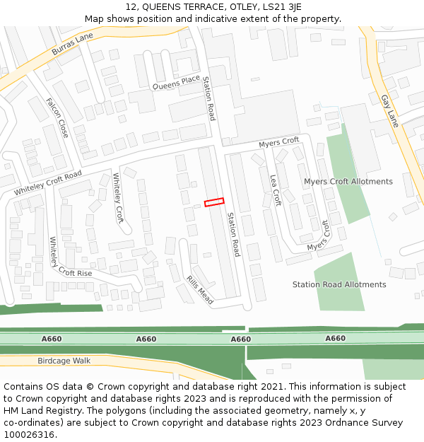 12, QUEENS TERRACE, OTLEY, LS21 3JE: Location map and indicative extent of plot