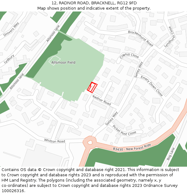 12, RADNOR ROAD, BRACKNELL, RG12 9FD: Location map and indicative extent of plot