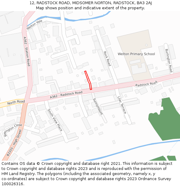 12, RADSTOCK ROAD, MIDSOMER NORTON, RADSTOCK, BA3 2AJ: Location map and indicative extent of plot
