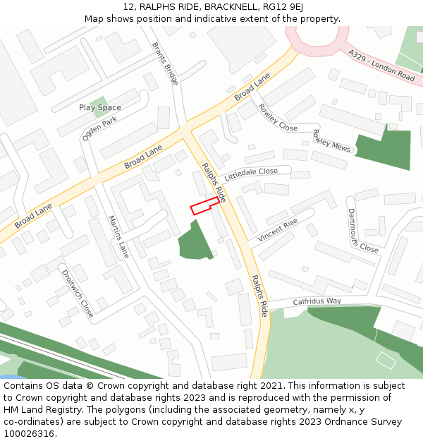 12, RALPHS RIDE, BRACKNELL, RG12 9EJ: Location map and indicative extent of plot