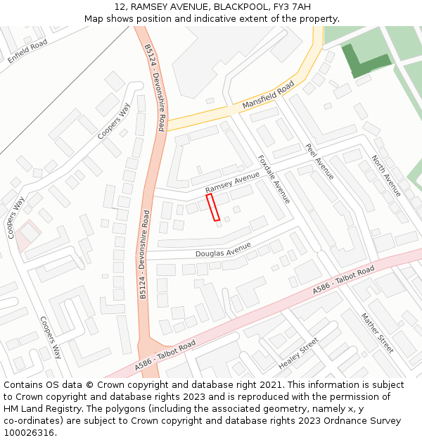 12, RAMSEY AVENUE, BLACKPOOL, FY3 7AH: Location map and indicative extent of plot