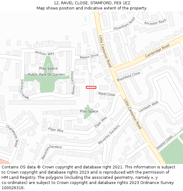 12, RAVEL CLOSE, STAMFORD, PE9 1EZ: Location map and indicative extent of plot