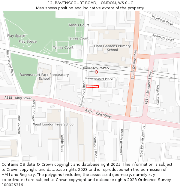 12, RAVENSCOURT ROAD, LONDON, W6 0UG: Location map and indicative extent of plot