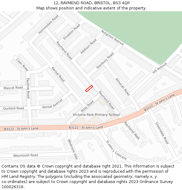 12, RAYMEND ROAD, BRISTOL, BS3 4QP: Location map and indicative extent of plot