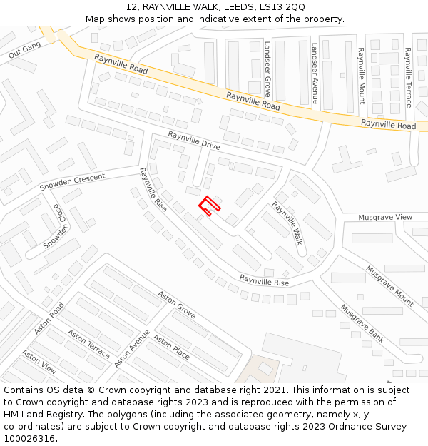 12, RAYNVILLE WALK, LEEDS, LS13 2QQ: Location map and indicative extent of plot