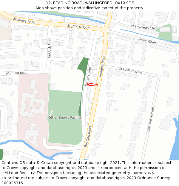 12, READING ROAD, WALLINGFORD, OX10 9DS: Location map and indicative extent of plot