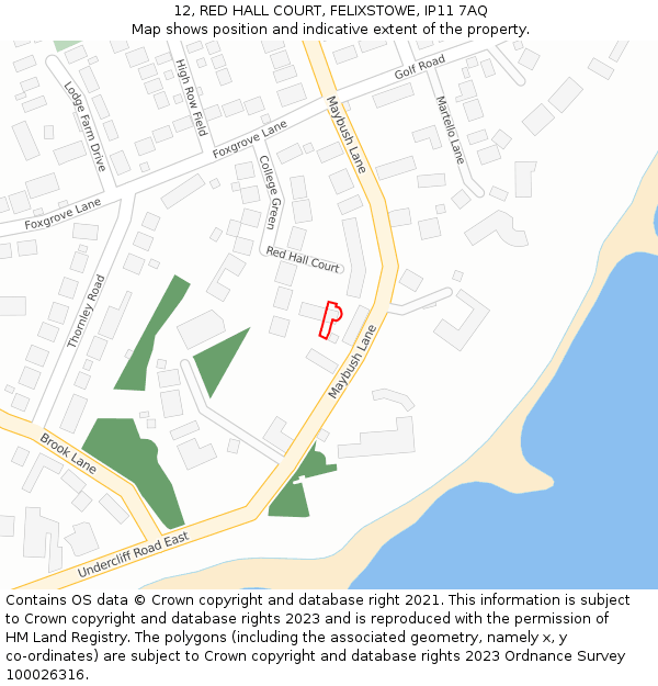 12, RED HALL COURT, FELIXSTOWE, IP11 7AQ: Location map and indicative extent of plot