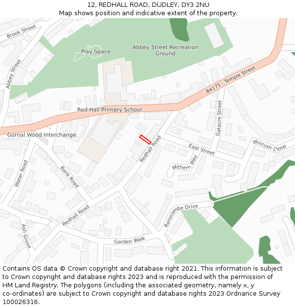 12, REDHALL ROAD, DUDLEY, DY3 2NU: Location map and indicative extent of plot