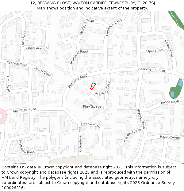 12, REDWING CLOSE, WALTON CARDIFF, TEWKESBURY, GL20 7SJ: Location map and indicative extent of plot