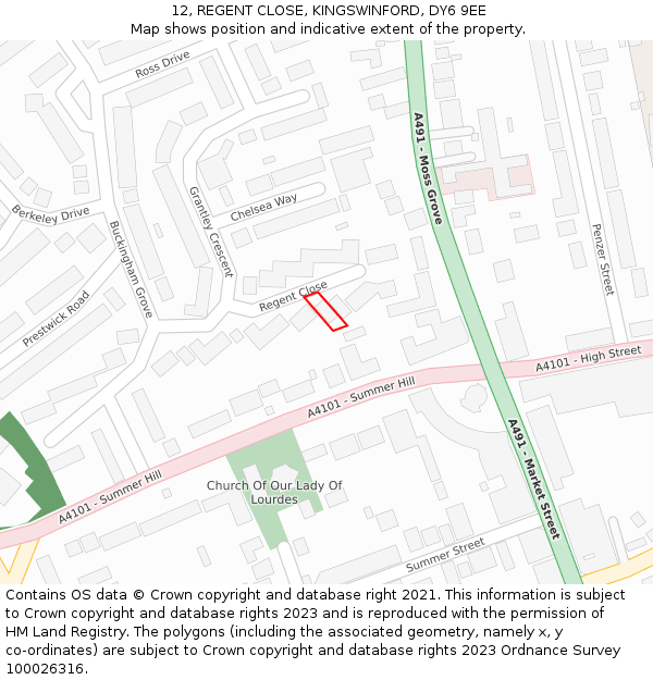 12, REGENT CLOSE, KINGSWINFORD, DY6 9EE: Location map and indicative extent of plot