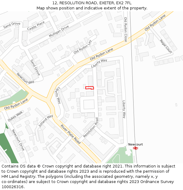 12, RESOLUTION ROAD, EXETER, EX2 7FL: Location map and indicative extent of plot