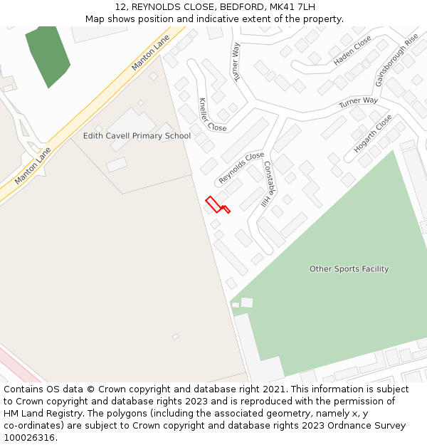 12, REYNOLDS CLOSE, BEDFORD, MK41 7LH: Location map and indicative extent of plot