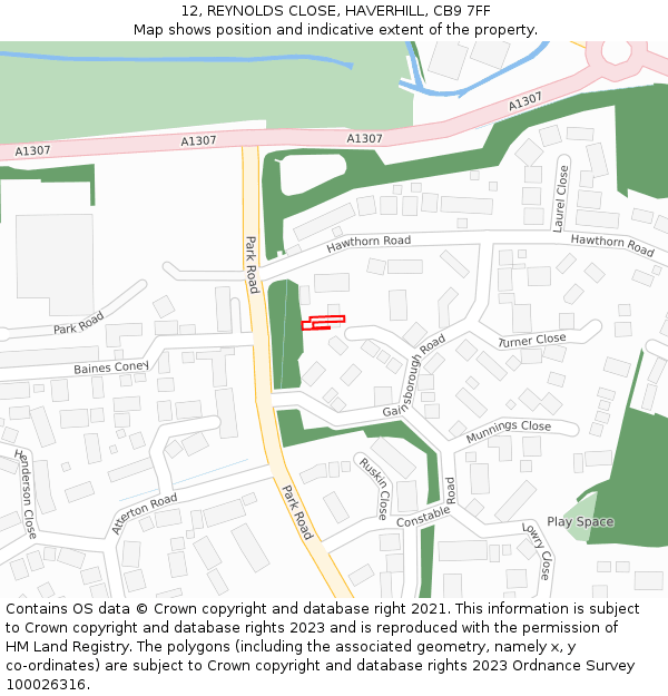 12, REYNOLDS CLOSE, HAVERHILL, CB9 7FF: Location map and indicative extent of plot