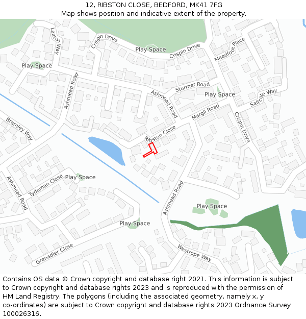 12, RIBSTON CLOSE, BEDFORD, MK41 7FG: Location map and indicative extent of plot