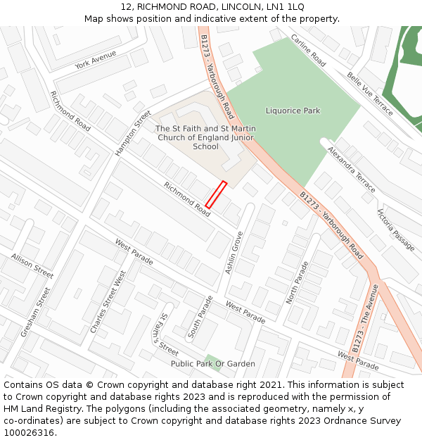 12, RICHMOND ROAD, LINCOLN, LN1 1LQ: Location map and indicative extent of plot