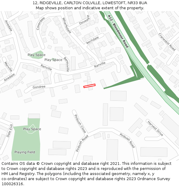 12, RIDGEVILLE, CARLTON COLVILLE, LOWESTOFT, NR33 8UA: Location map and indicative extent of plot