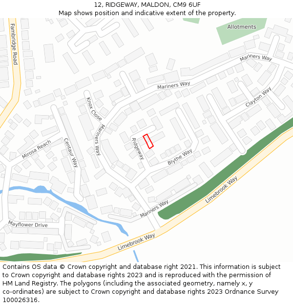 12, RIDGEWAY, MALDON, CM9 6UF: Location map and indicative extent of plot