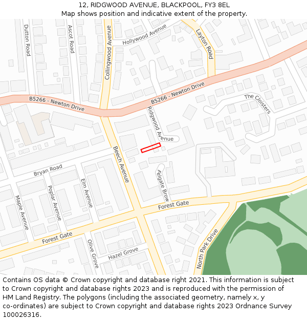 12, RIDGWOOD AVENUE, BLACKPOOL, FY3 8EL: Location map and indicative extent of plot