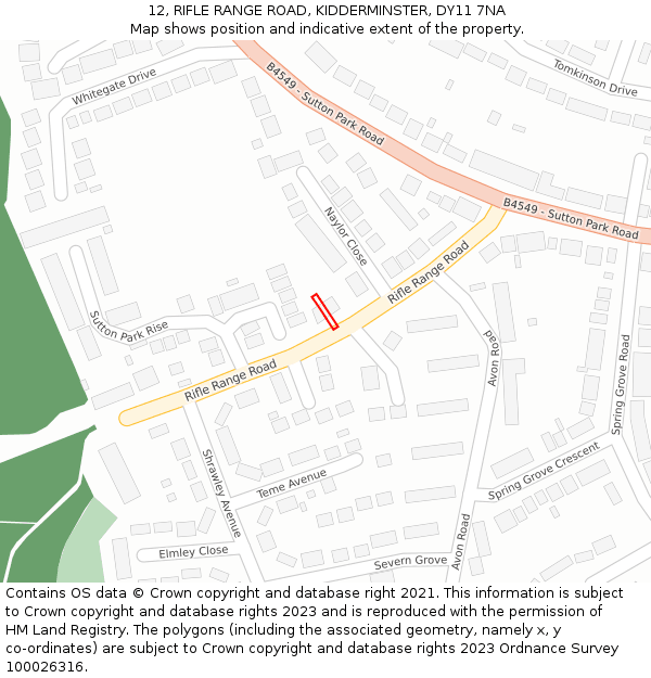 12, RIFLE RANGE ROAD, KIDDERMINSTER, DY11 7NA: Location map and indicative extent of plot