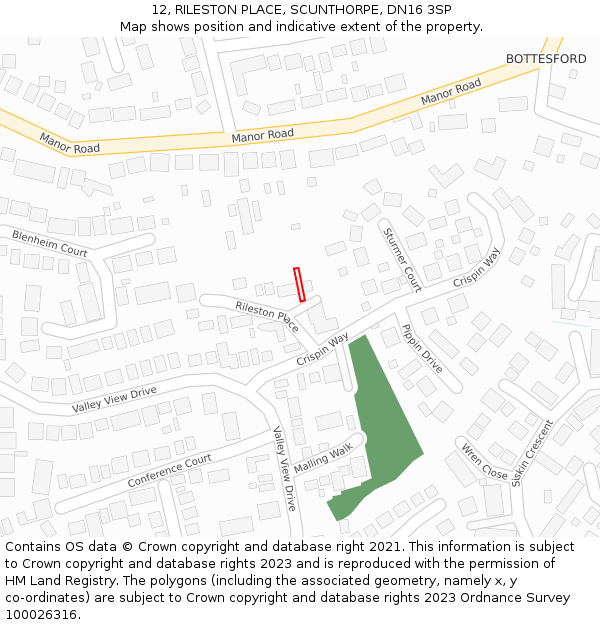 12, RILESTON PLACE, SCUNTHORPE, DN16 3SP: Location map and indicative extent of plot