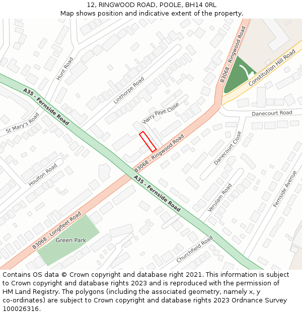 12, RINGWOOD ROAD, POOLE, BH14 0RL: Location map and indicative extent of plot