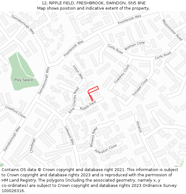 12, RIPPLE FIELD, FRESHBROOK, SWINDON, SN5 8NE: Location map and indicative extent of plot