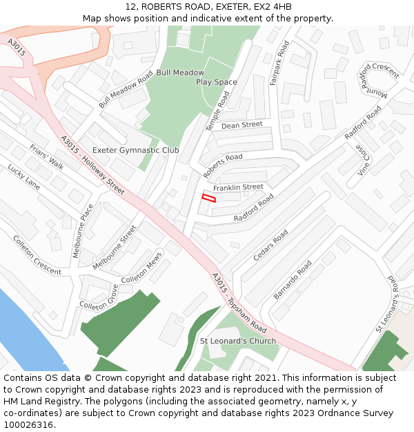 12, ROBERTS ROAD, EXETER, EX2 4HB: Location map and indicative extent of plot