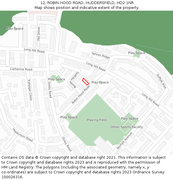 12, ROBIN HOOD ROAD, HUDDERSFIELD, HD2 1NR: Location map and indicative extent of plot
