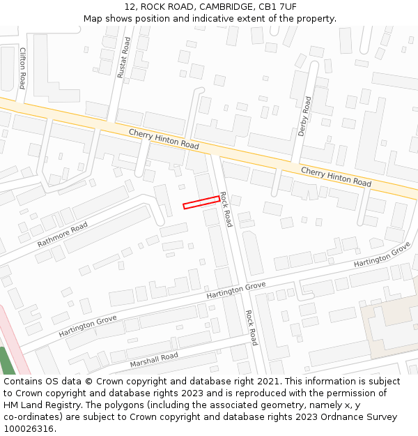 12, ROCK ROAD, CAMBRIDGE, CB1 7UF: Location map and indicative extent of plot