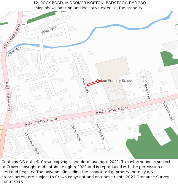 12, ROCK ROAD, MIDSOMER NORTON, RADSTOCK, BA3 2AQ: Location map and indicative extent of plot
