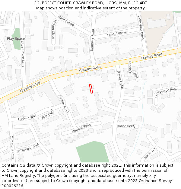 12, ROFFYE COURT, CRAWLEY ROAD, HORSHAM, RH12 4DT: Location map and indicative extent of plot