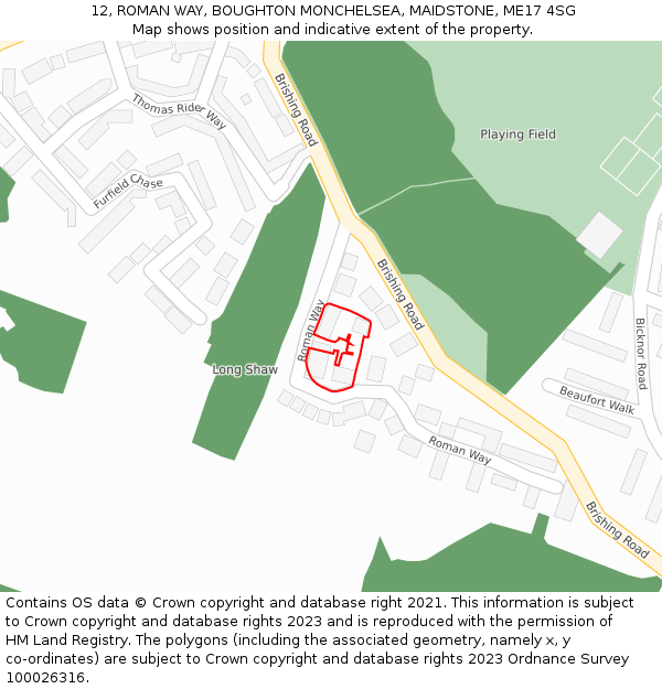 12, ROMAN WAY, BOUGHTON MONCHELSEA, MAIDSTONE, ME17 4SG: Location map and indicative extent of plot