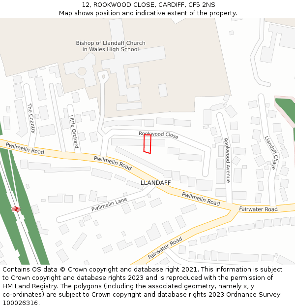 12, ROOKWOOD CLOSE, CARDIFF, CF5 2NS: Location map and indicative extent of plot