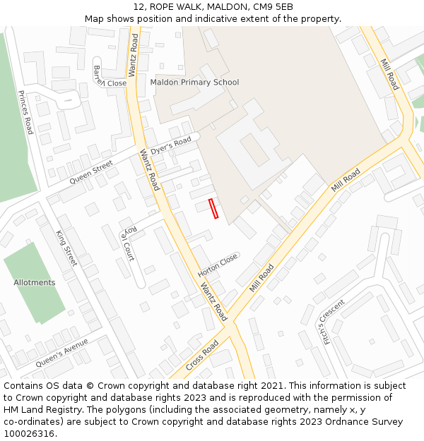 12, ROPE WALK, MALDON, CM9 5EB: Location map and indicative extent of plot