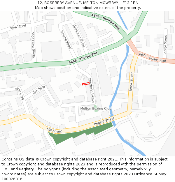 12, ROSEBERY AVENUE, MELTON MOWBRAY, LE13 1BN: Location map and indicative extent of plot