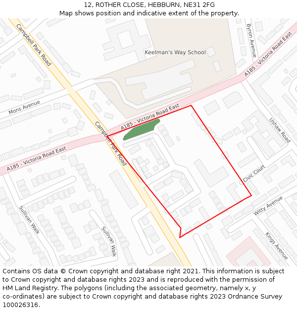 12, ROTHER CLOSE, HEBBURN, NE31 2FG: Location map and indicative extent of plot