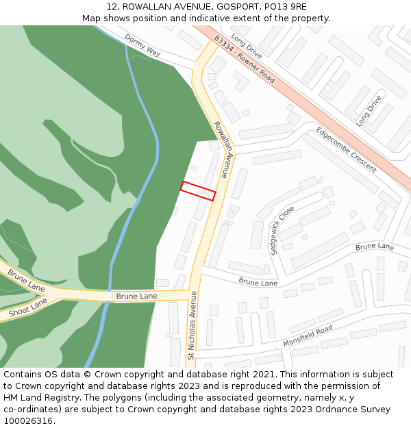 12, ROWALLAN AVENUE, GOSPORT, PO13 9RE: Location map and indicative extent of plot